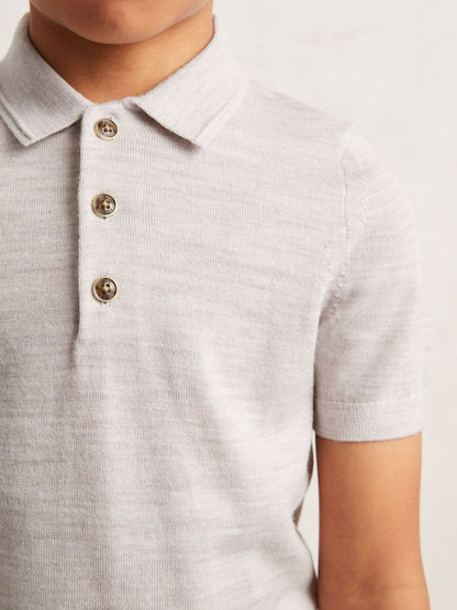 Reiss Featured - 3-9 yrs Merino Wool Short Sleeve Polo Shirt in Wicker Melange