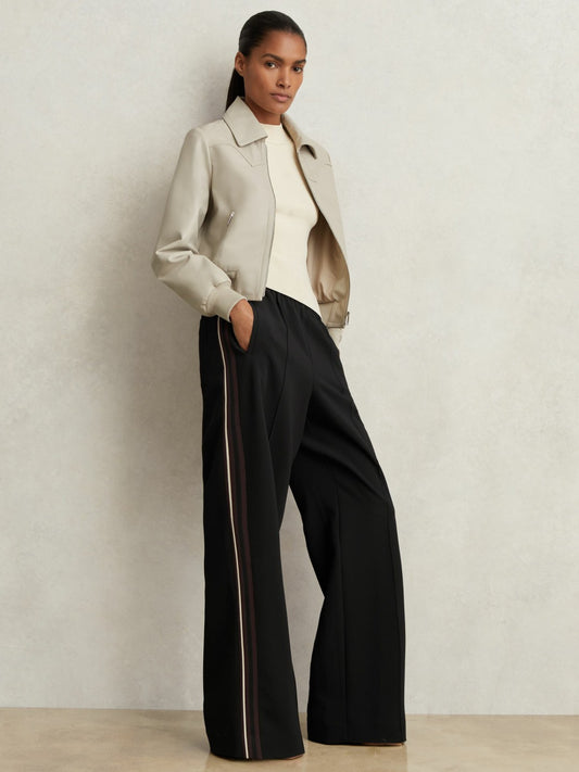 Reiss Side-Stripe Wide-Leg Trousers in Black