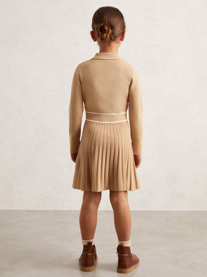 Reiss Offer - 13-14 yrs Button-Detail Stripe Knitted Dress in Camel