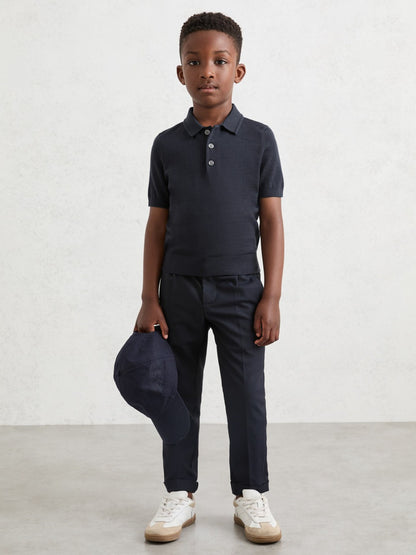 Reiss 3-9 yrs Merino Wool Short Sleeve Polo Shirt in Midnight Navy