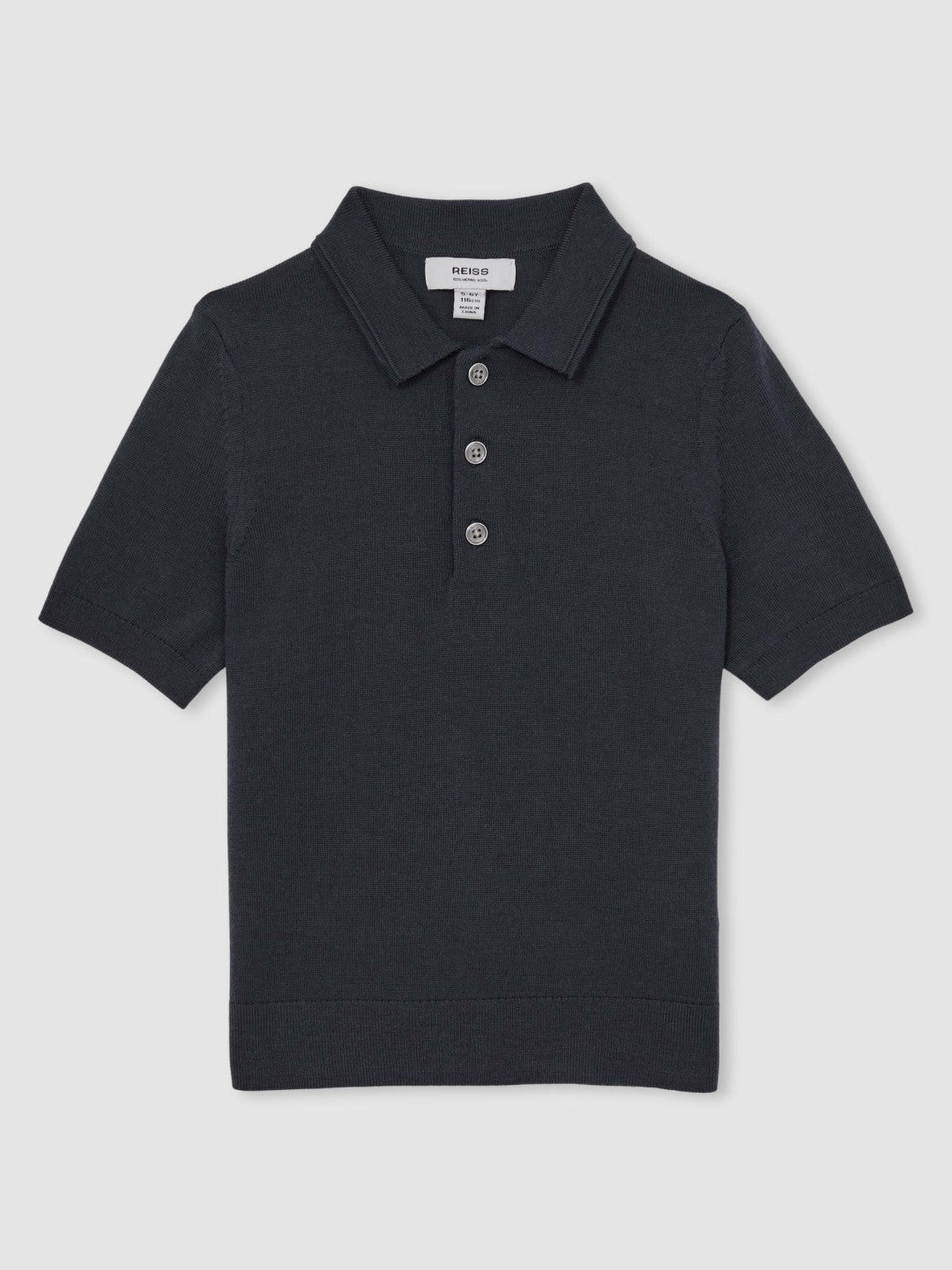 Reiss 3-9 yrs Merino Wool Short Sleeve Polo Shirt in Midnight Navy