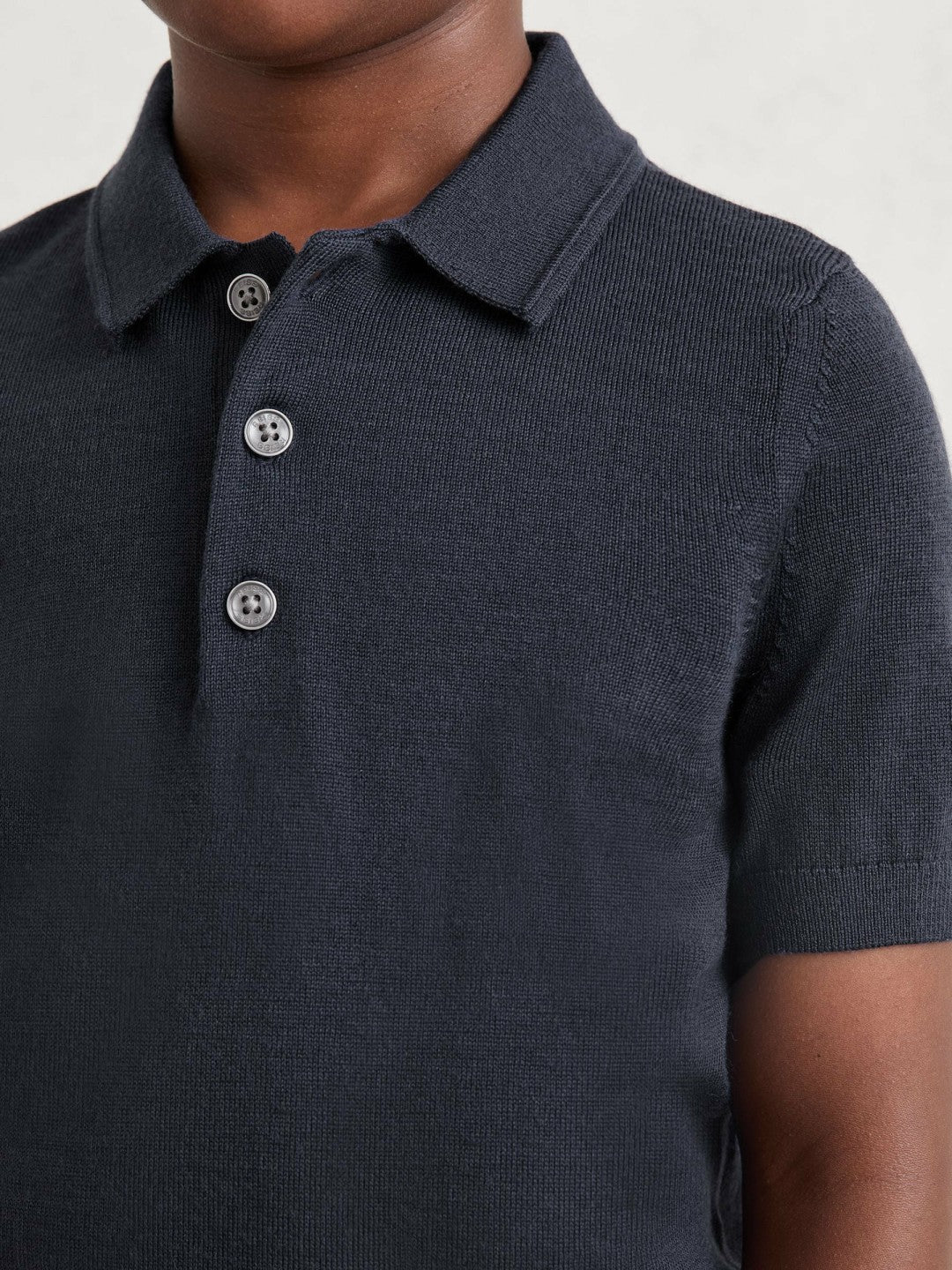 Reiss 3-9 yrs Merino Wool Short Sleeve Polo Shirt in Midnight Navy