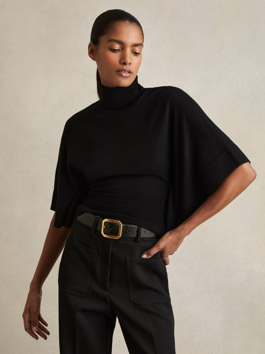 Reiss Featured - Merino Wool Batwing Roll-Neck Jumper in Black