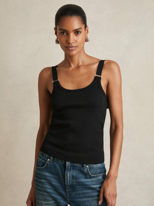 Reiss Deal - Stretch-Cotton D-Ring Strap Vest in Black