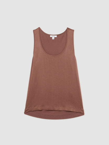 Reiss Silk-Front Cami Top in Mocha Brown