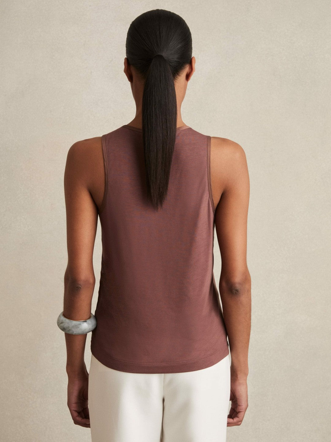 Reiss Silk-Front Cami Top in Mocha Brown