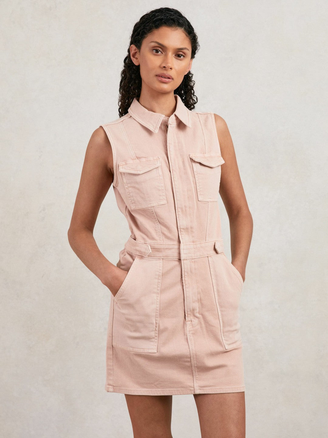 Reiss Featured - Good American Denim Zipped Mini Dress in Petal Pink