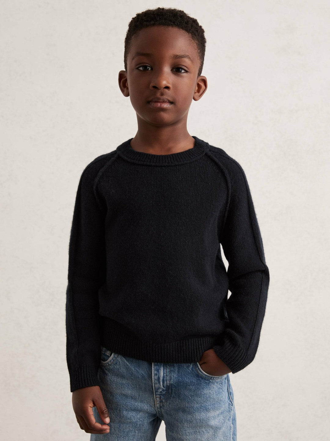 Reiss Best Seller - 3-9 yrs Wool-Cashmere Reverse-Seam Jumper in Navy