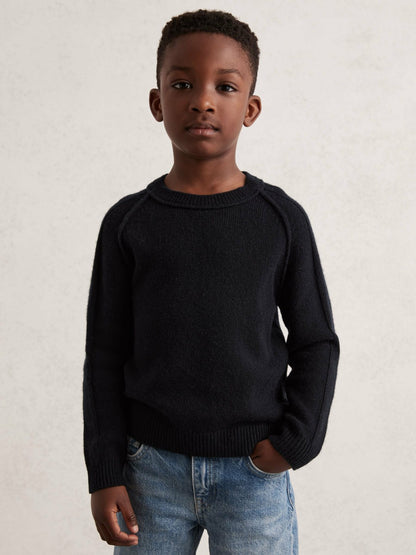 Reiss Best Seller - 3-9 yrs Wool-Cashmere Reverse-Seam Jumper in Navy
