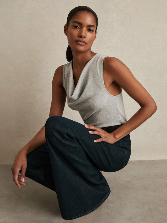 Reiss Ribbed Cowl-Neck Vest in Grey Marl
