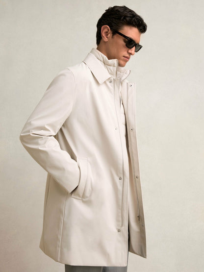 Reiss Offer - Hybrid Removable Funnel Neck Overcoat in Light Stone