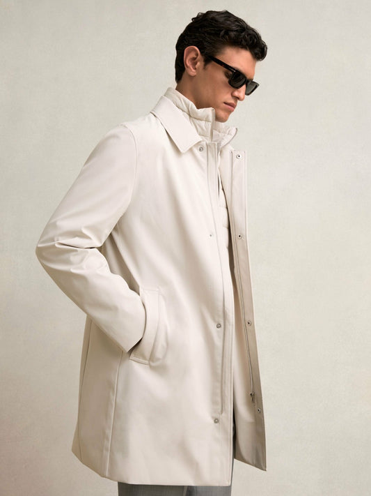 Reiss Offer - Hybrid Removable Funnel Neck Overcoat in Light Stone