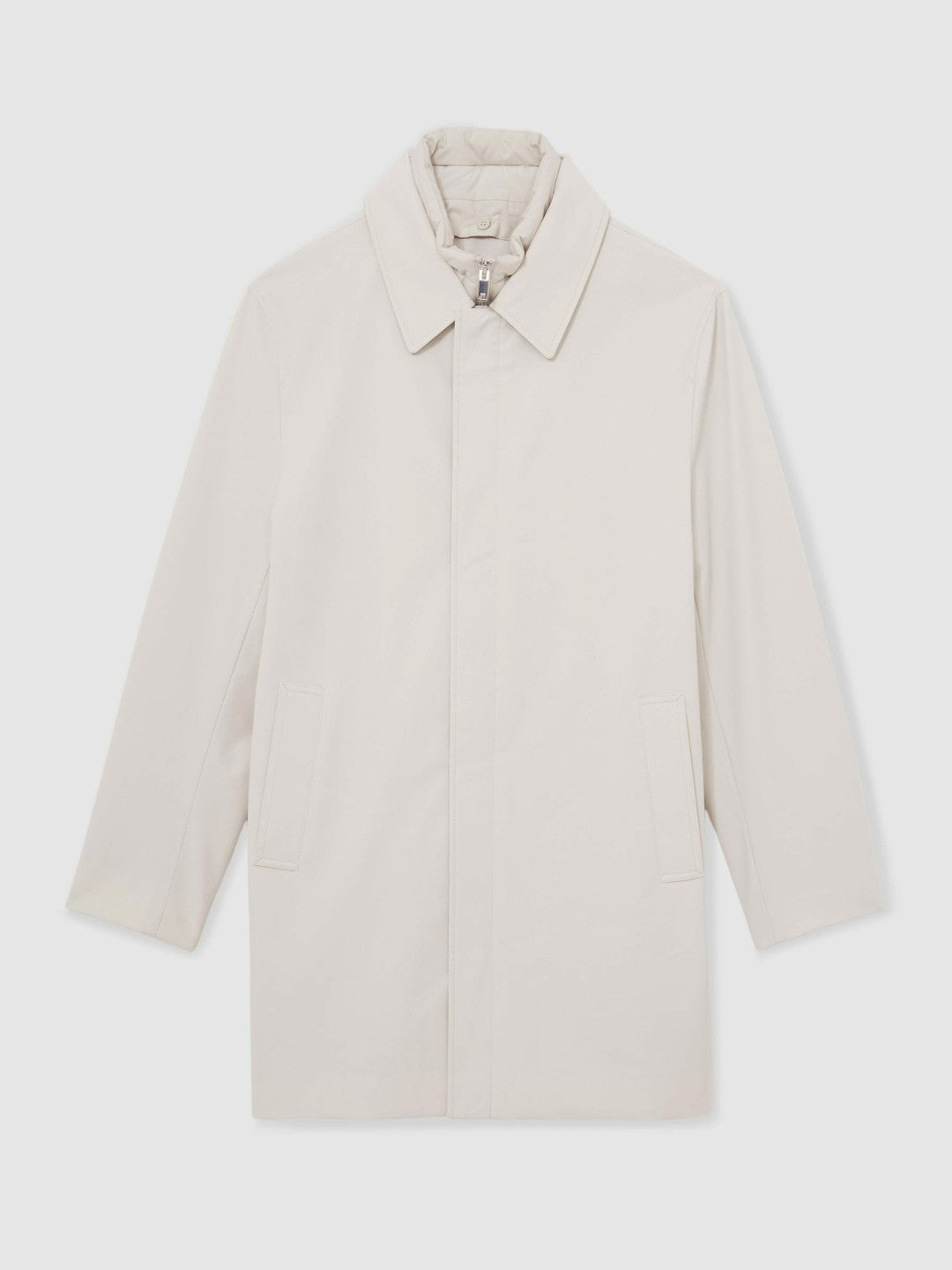 Reiss Offer - Hybrid Removable Funnel Neck Overcoat in Light Stone