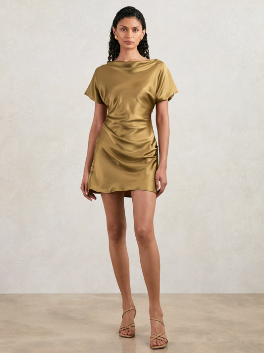 Reiss Offer - Acler Draped Satin Mini Dress in Gold Moss