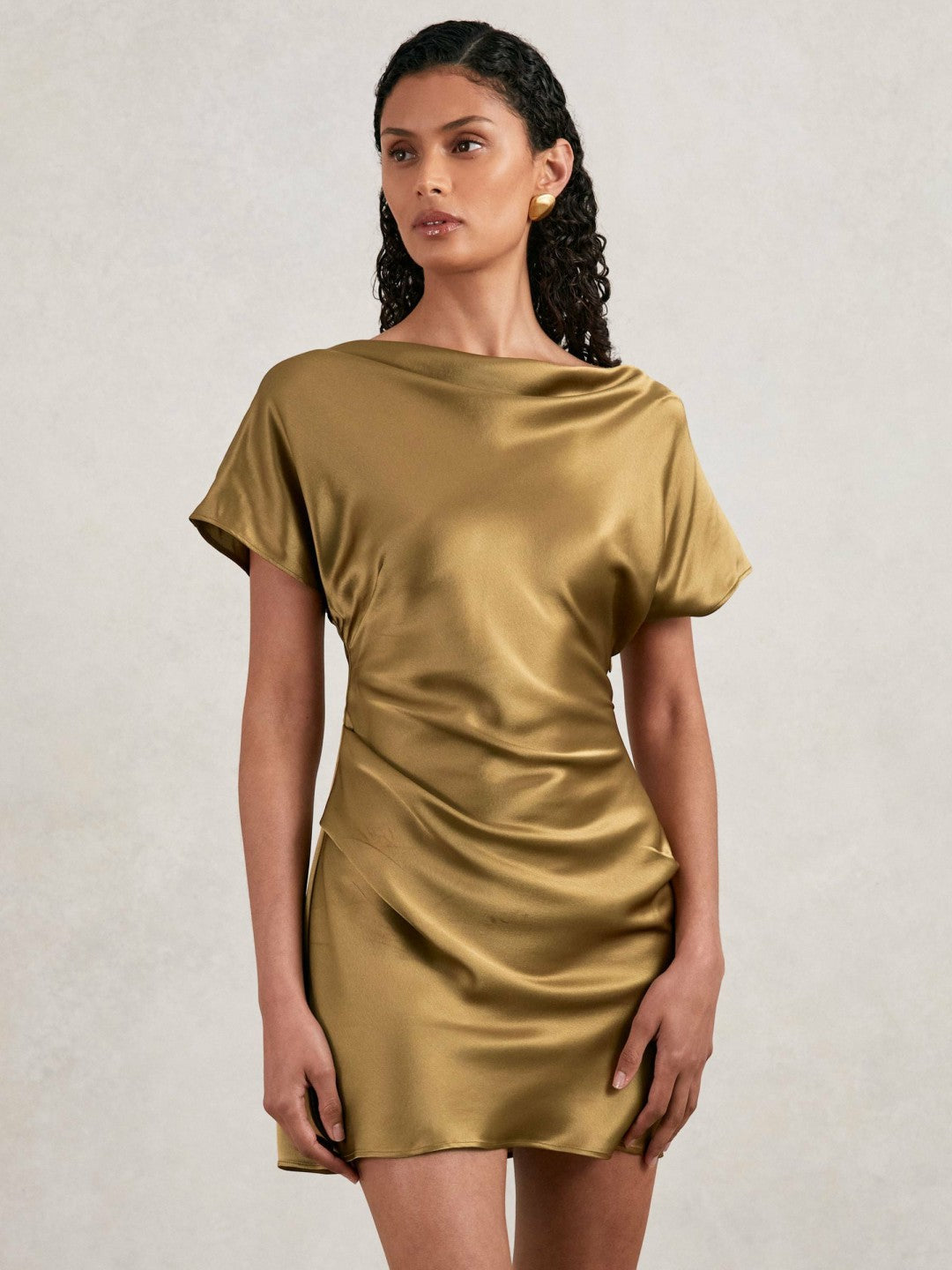 Reiss Offer - Acler Draped Satin Mini Dress in Gold Moss