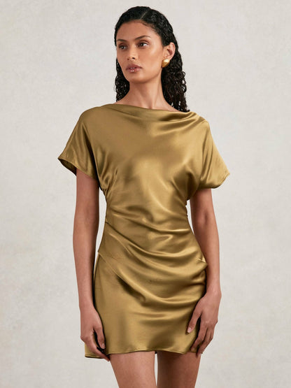 Reiss Offer - Acler Draped Satin Mini Dress in Gold Moss