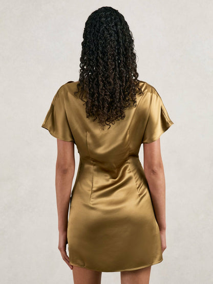 Reiss Offer - Acler Draped Satin Mini Dress in Gold Moss