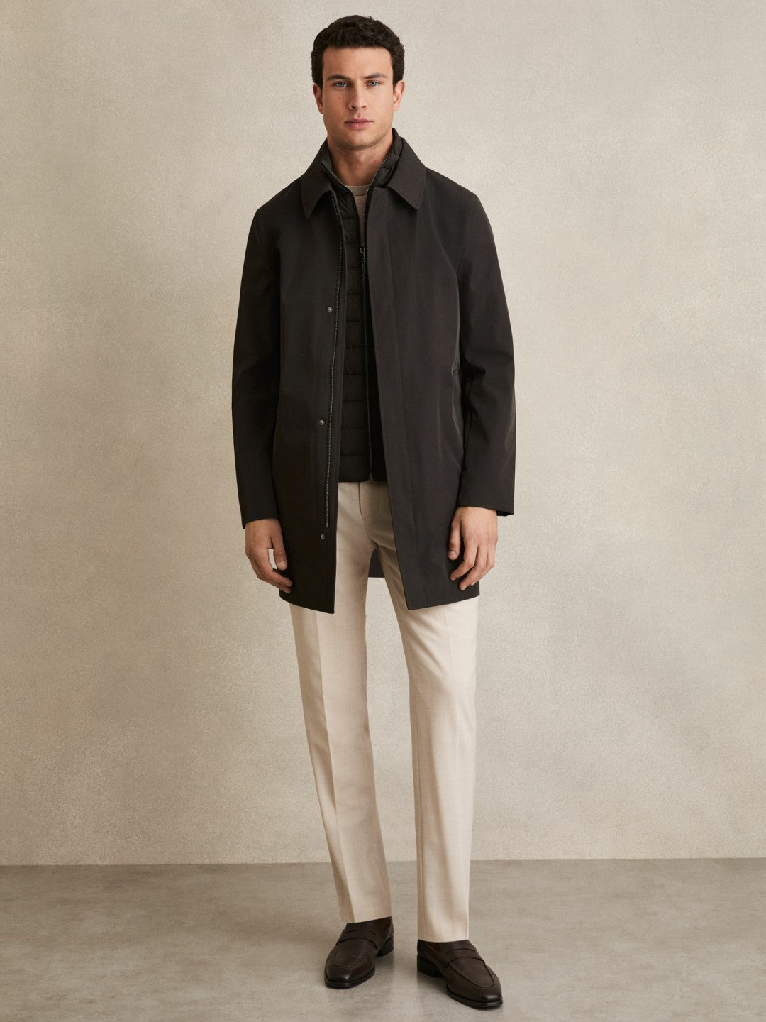 Reiss Offer - Hybrid Removable Funnel Neck Overcoat in Brown