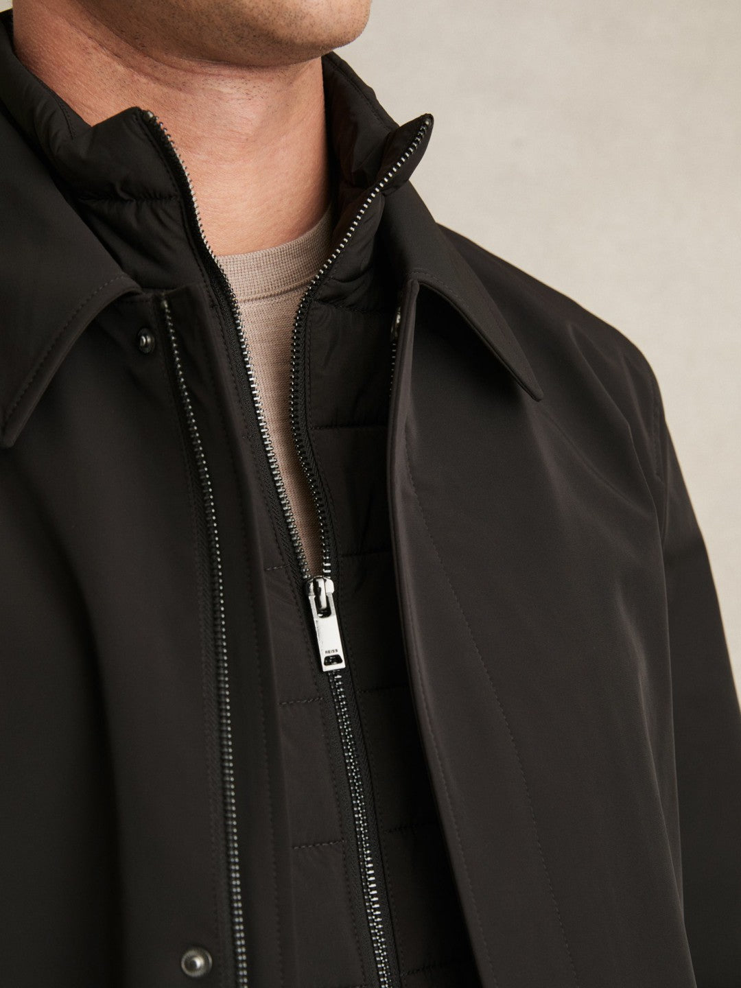 Reiss Offer - Hybrid Removable Funnel Neck Overcoat in Brown
