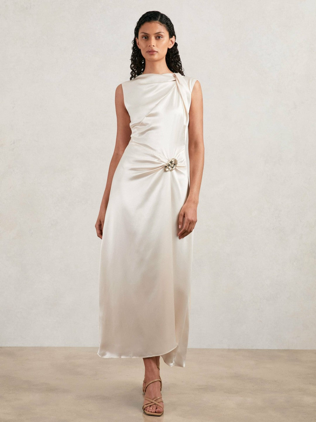 Reiss Featured - Acler Satin Draped Maxi Dress in Ivory