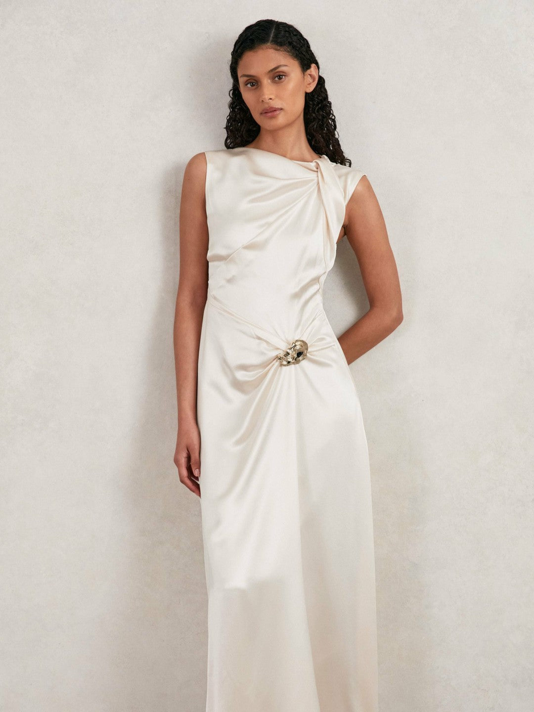 Reiss Featured - Acler Satin Draped Maxi Dress in Ivory