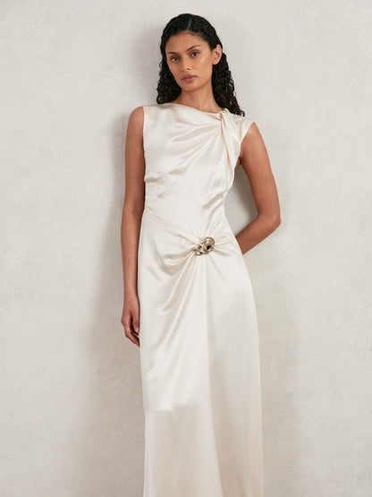 Reiss Featured - Acler Satin Draped Maxi Dress in Ivory
