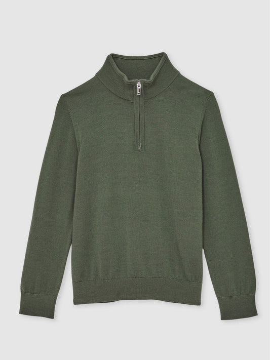 Reiss Value - 13-14 yrs Merino Wool Half-Zip Funnel Neck Jumper in Kale Green