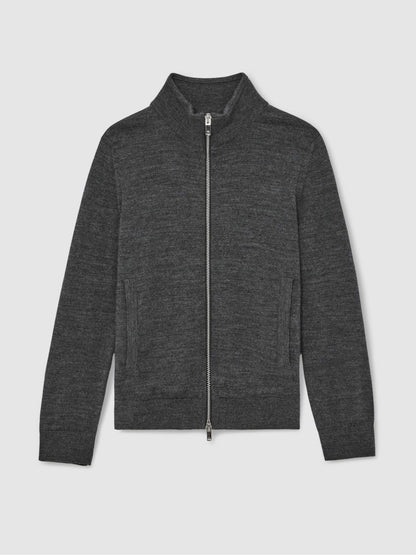 Reiss 13-14 yrs Merino Wool-Blend Zip-Through Cardigan in Derby Grey Melange