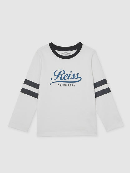 Reiss Affordable - 9-13 yrs Cotton Motor Cars Logo T-Shirt in White/Blue