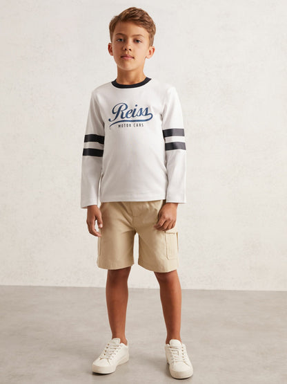 Reiss Affordable - 9-13 yrs Cotton Motor Cars Logo T-Shirt in White/Blue