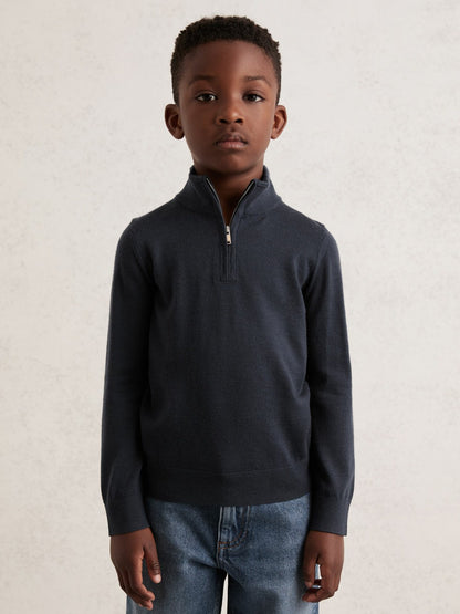 Reiss Popular Choice - 13-14 yrs Merino Wool Half-Zip Funnel Neck Jumper in Midnight Navy