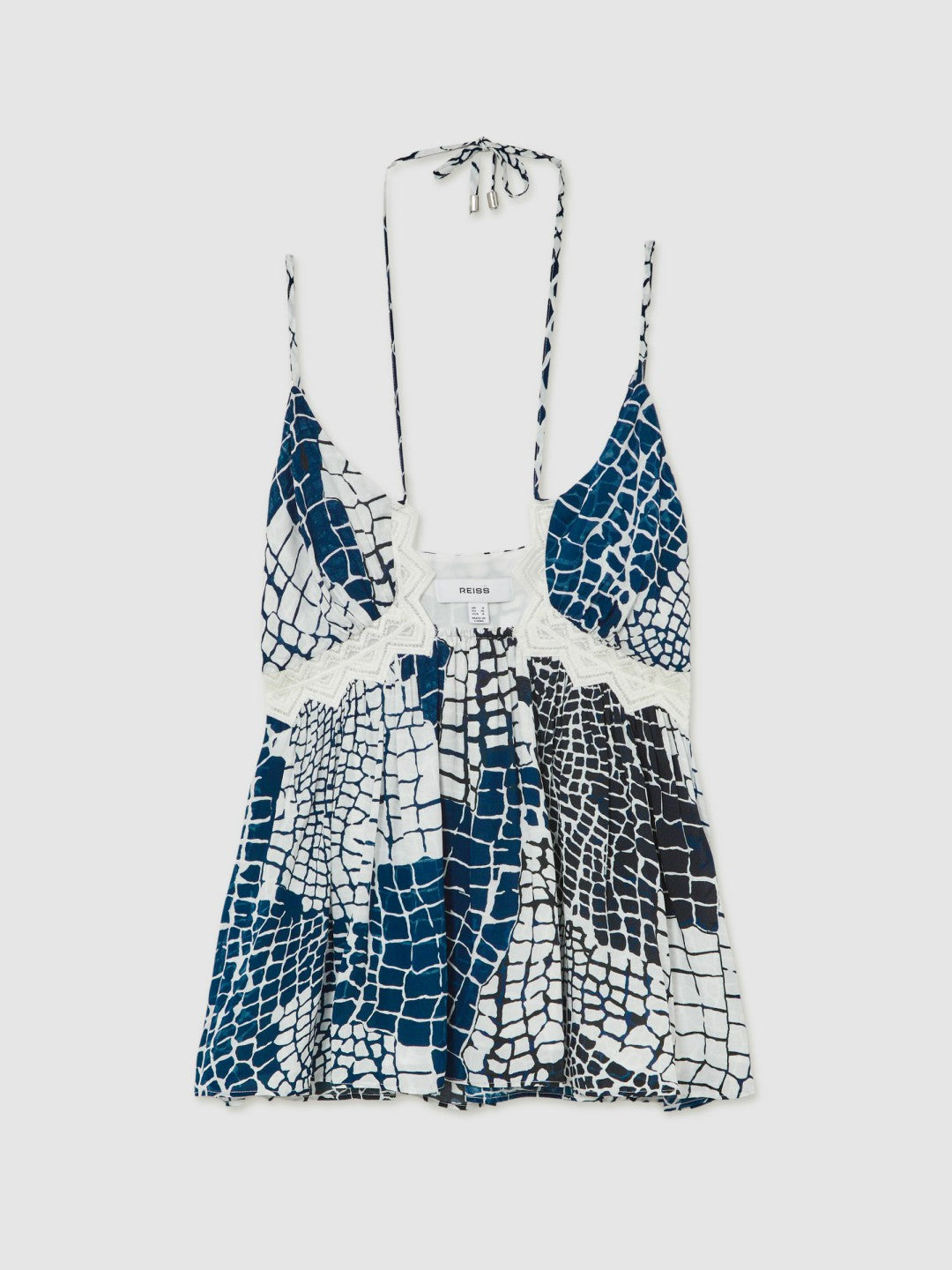 Reiss Best Seller - Animal Print Lace Trim Cami Top in Blue