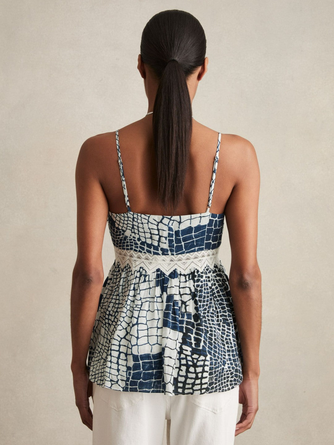 Reiss Best Seller - Animal Print Lace Trim Cami Top in Blue