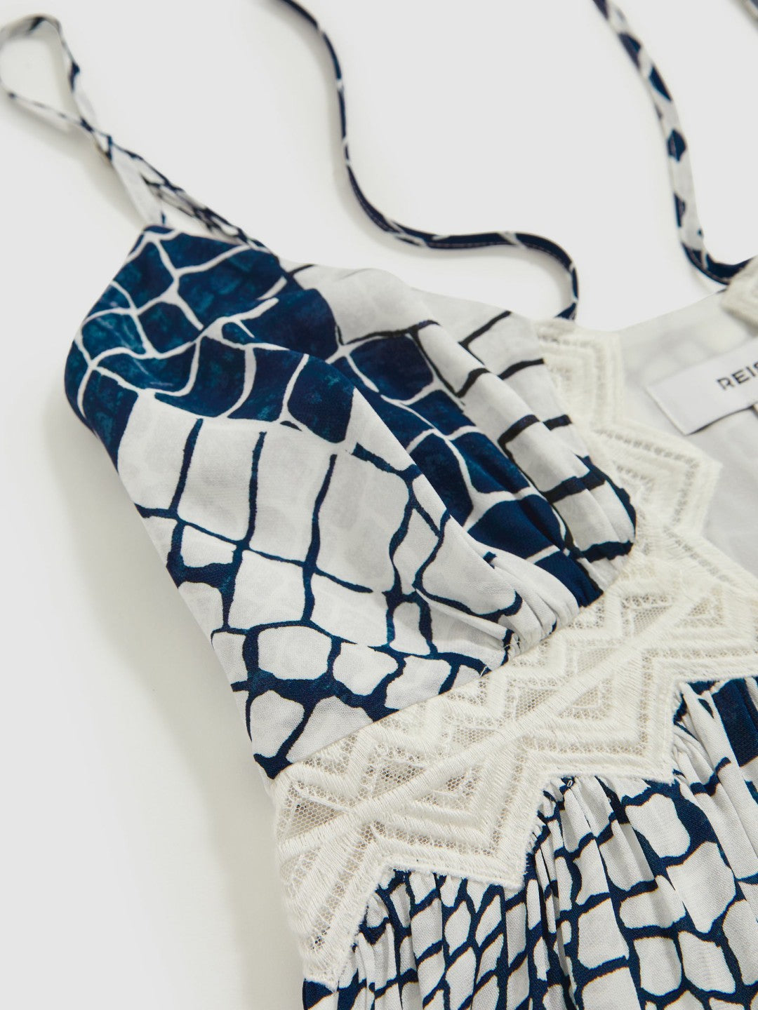 Reiss Best Seller - Animal Print Lace Trim Cami Top in Blue