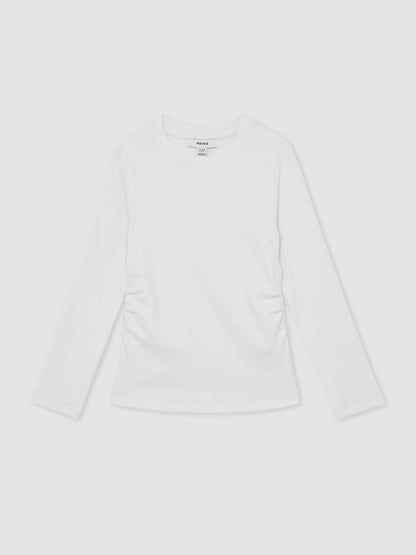 Reiss Value - 13-14 yrs Cotton Ruched Long-Sleeve T-Shirt with Stretch in Ivory