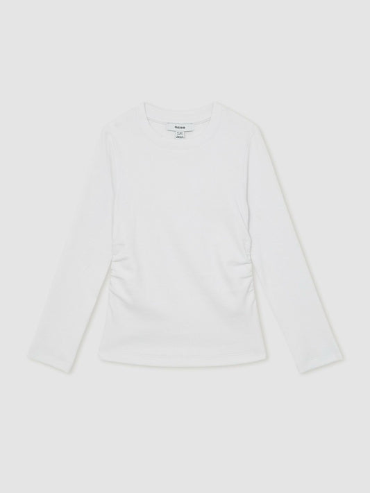 Reiss Value - 13-14 yrs Cotton Ruched Long-Sleeve T-Shirt with Stretch in Ivory