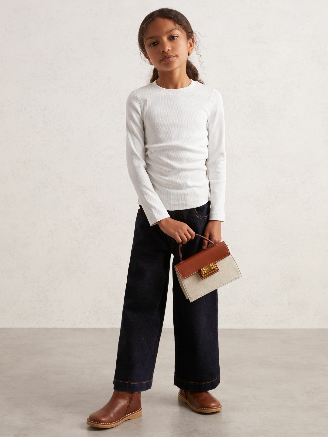 Reiss Value - 13-14 yrs Cotton Ruched Long-Sleeve T-Shirt with Stretch in Ivory