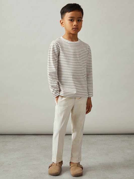 Reiss 4-9 yrs Stretch-Cotton Stripe T-Shirt in Off White/Camel