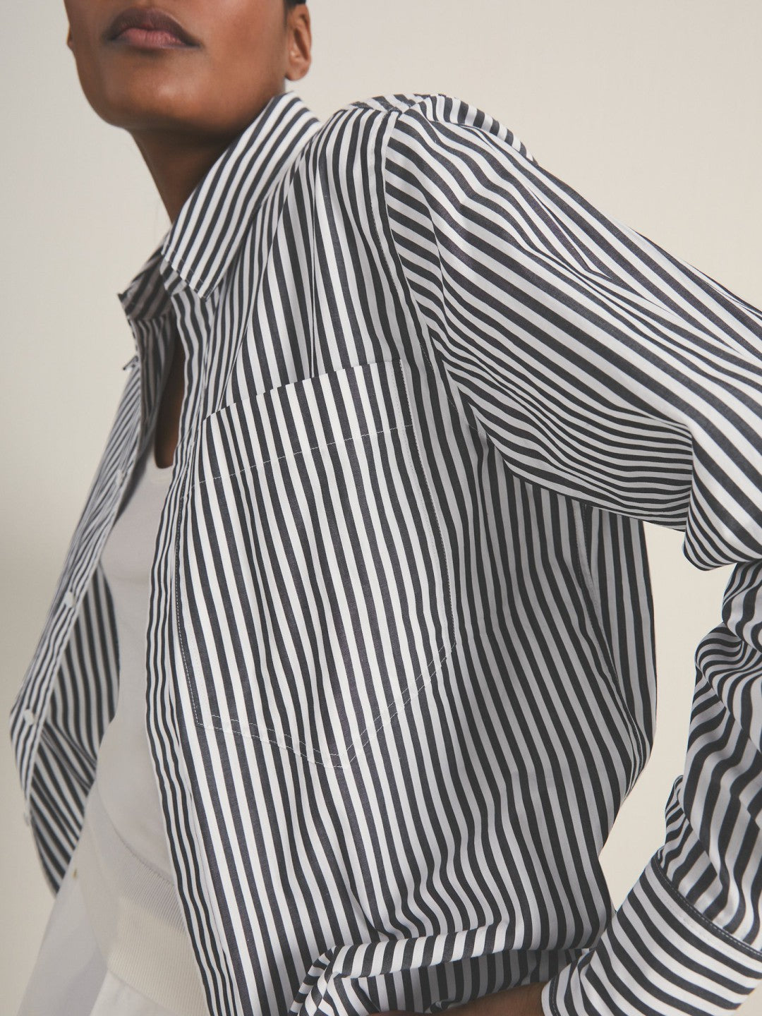 Reiss Savings - | Les 100 Ciels Stripe Shirt in White/Navy
