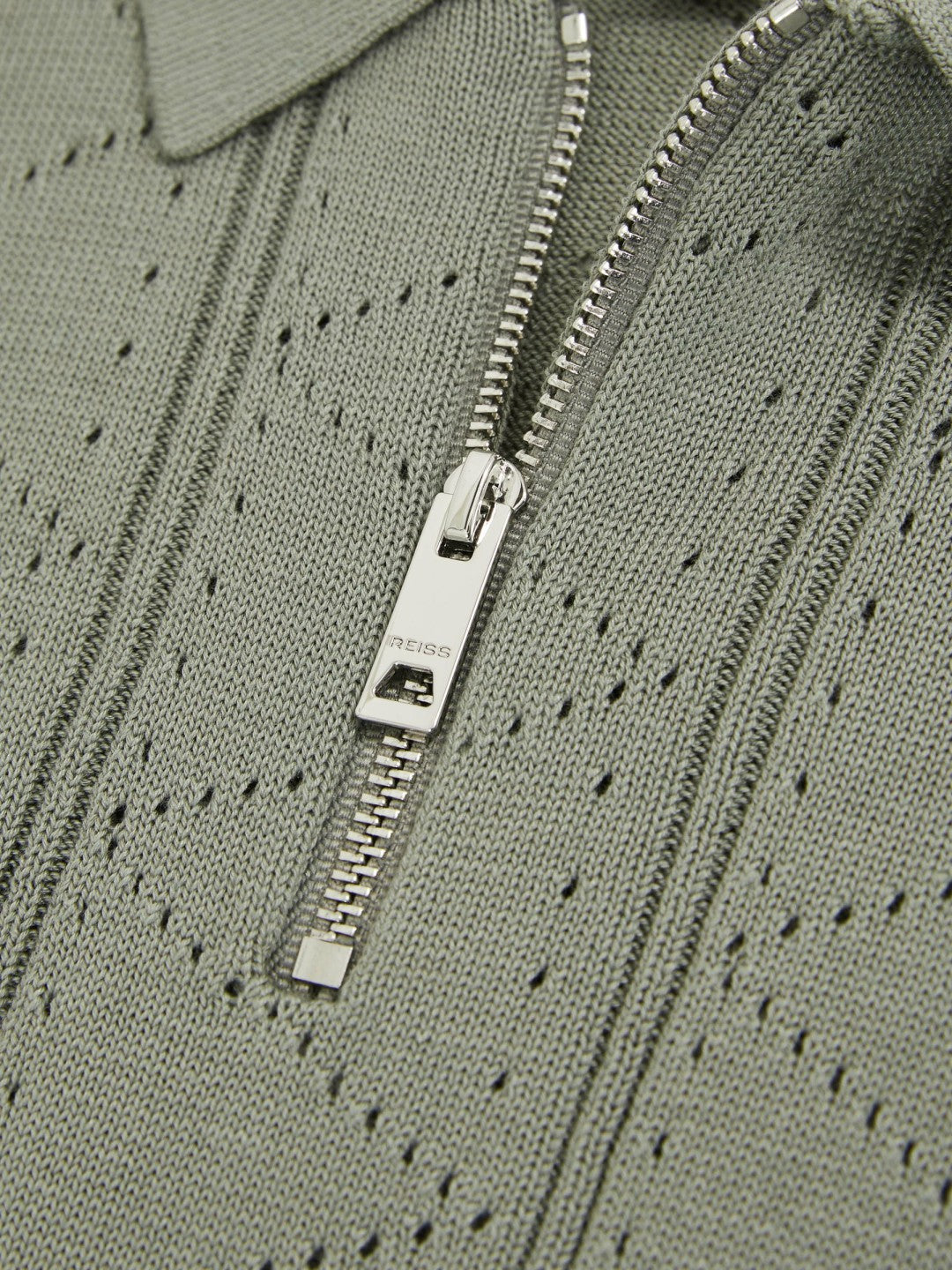 Reiss Deal - 13-14 yrs Half-Zip Pointelle Polo Shirt in Sage