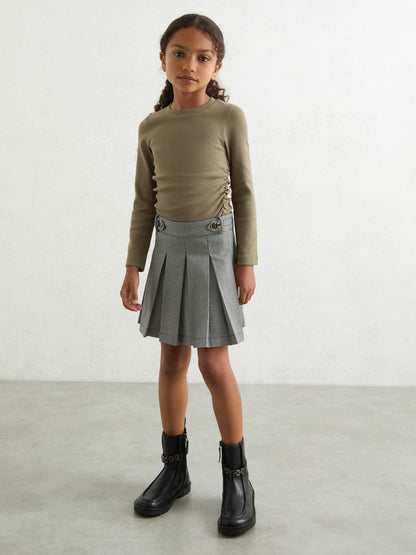Reiss Savings - 13-14 yrs Cotton Ruched Long-Sleeve T-Shirt with Stretch in Khaki