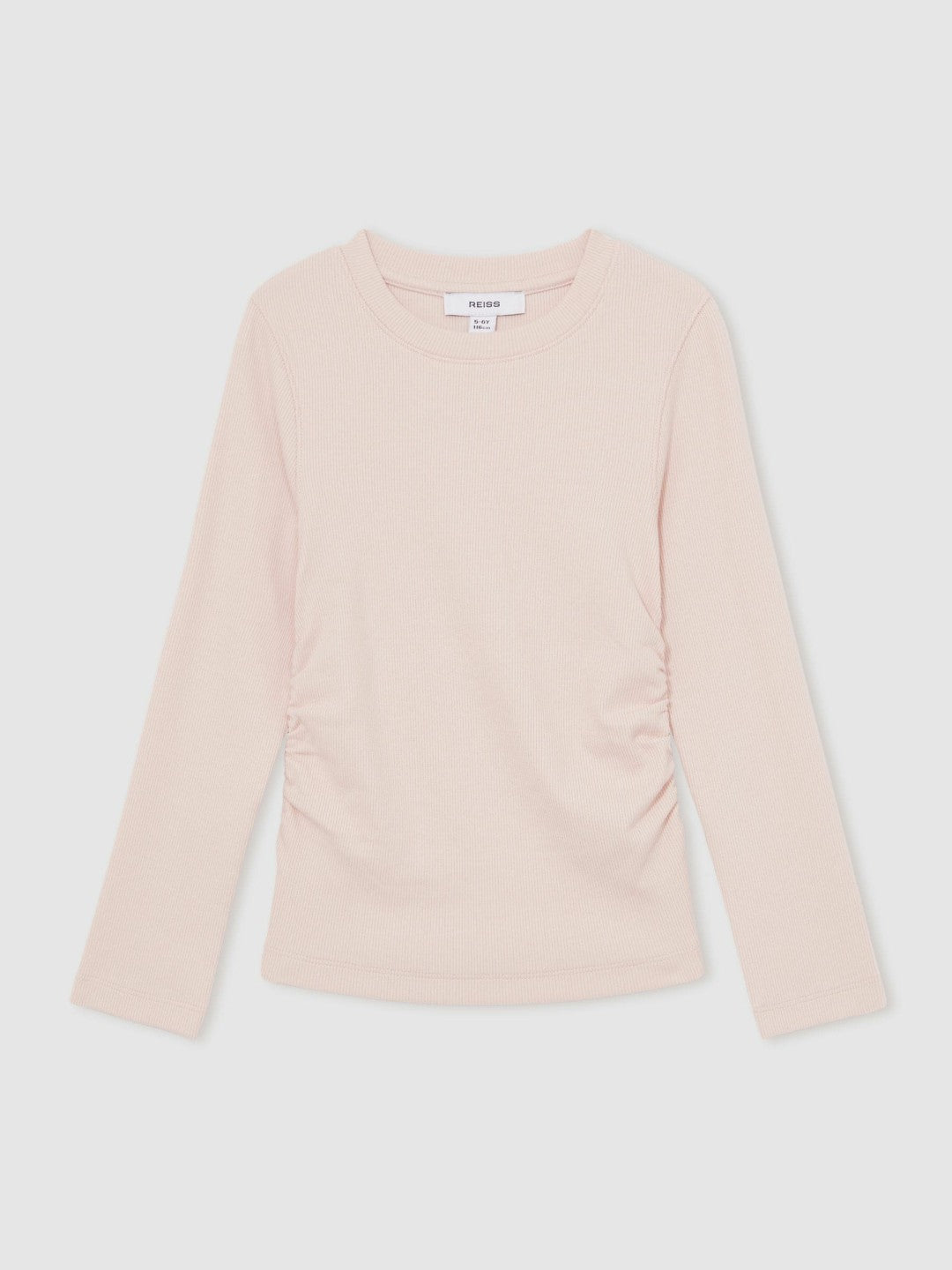 Reiss Sale - 13-14 yrs Cotton Ruched Long-Sleeve T-Shirt with Stretch in Pale Pink
