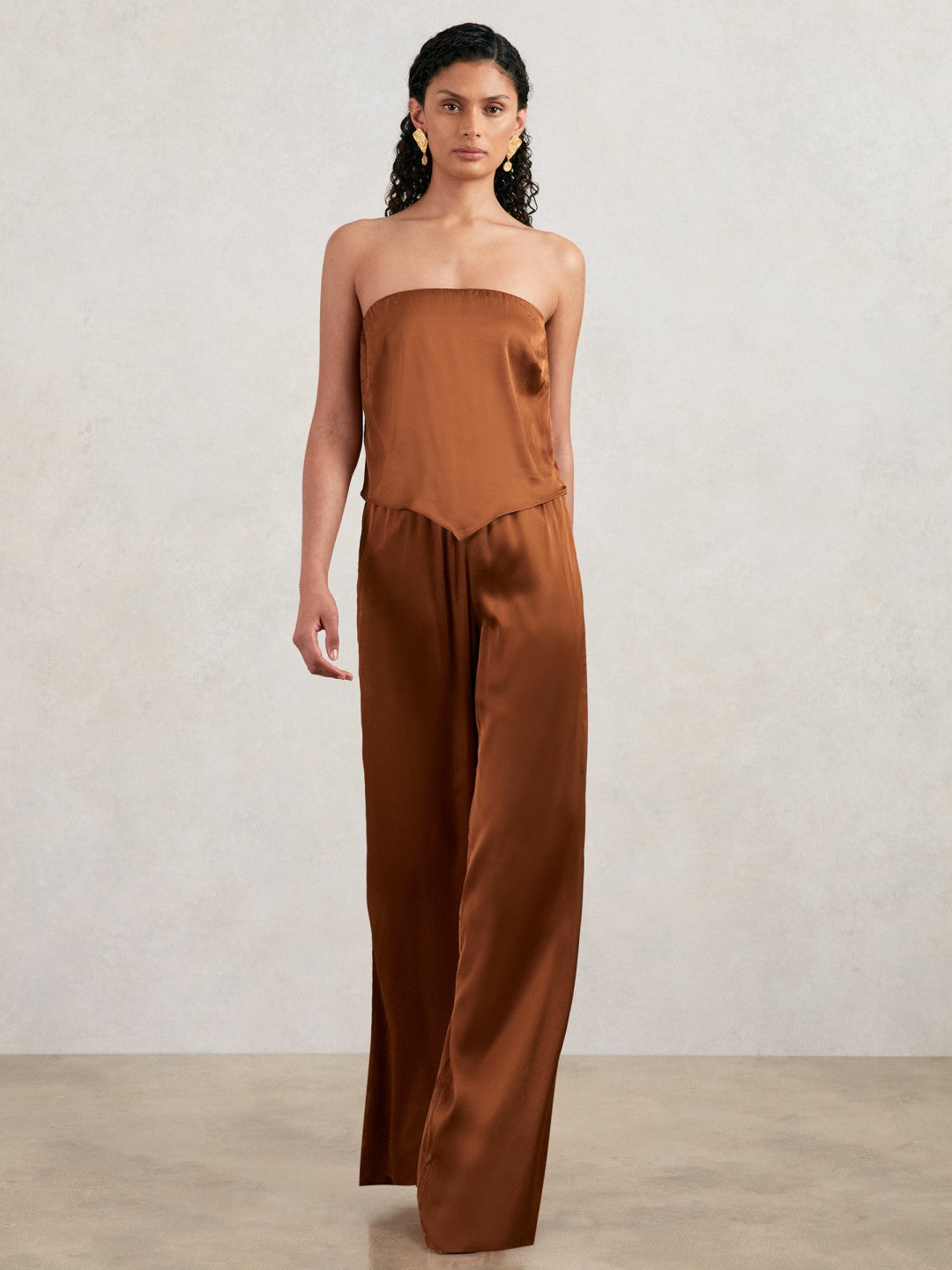 Reiss Deal - Good American Satin Wide-Leg Trousers in Copper