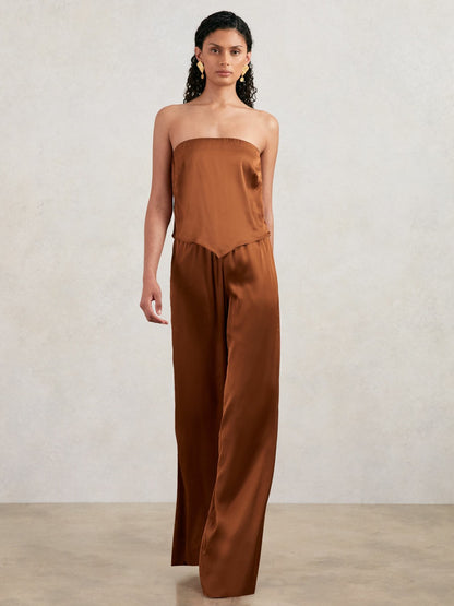 Reiss Deal - Good American Satin Wide-Leg Trousers in Copper