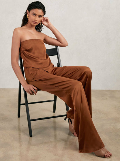 Reiss Deal - Good American Satin Wide-Leg Trousers in Copper