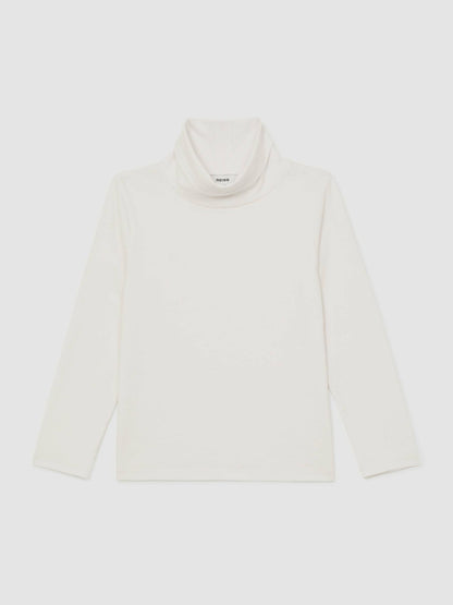 Reiss Sale - 13-14 yrs Cotton-Jersey Roll-Neck Top with Stretch in Ivory