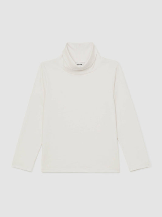 Reiss Sale - 13-14 yrs Cotton-Jersey Roll-Neck Top with Stretch in Ivory