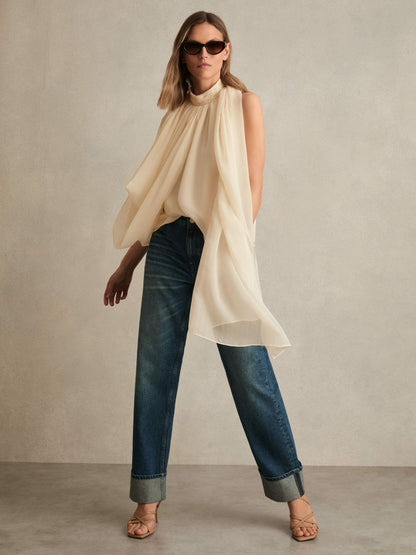 Reiss Offer - Draped Chiffon Sleeveless Top in Ivory