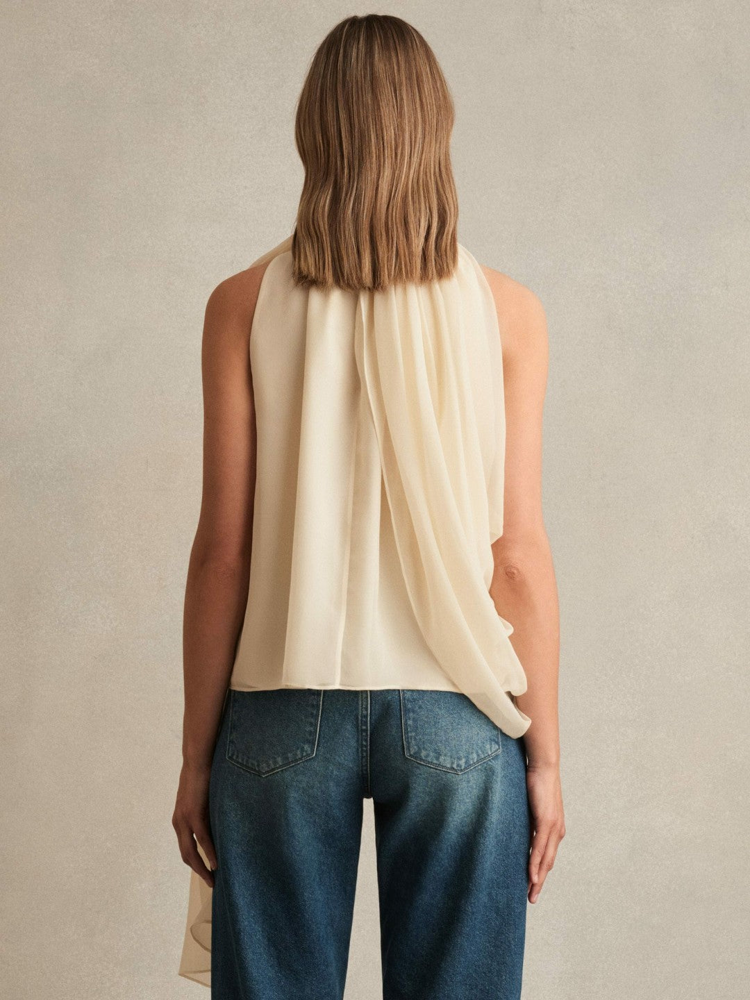 Reiss Offer - Draped Chiffon Sleeveless Top in Ivory