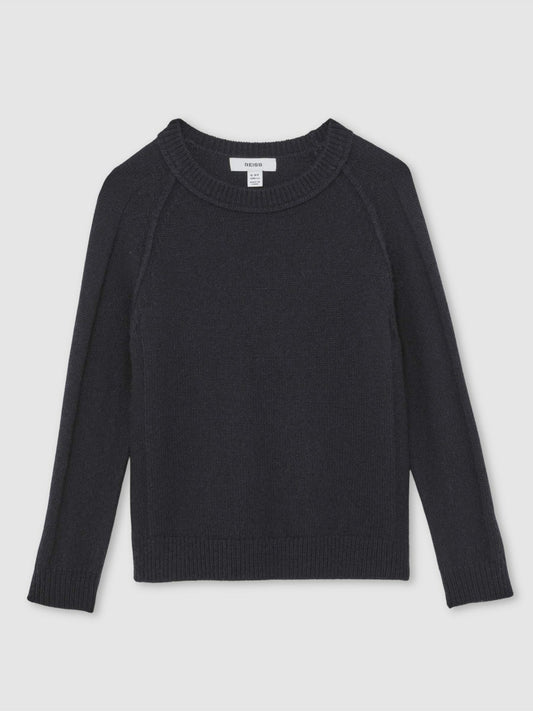 Reiss Affordable - 13-14 yrs Wool-Cashmere Reverse-Seam Jumper in Navy